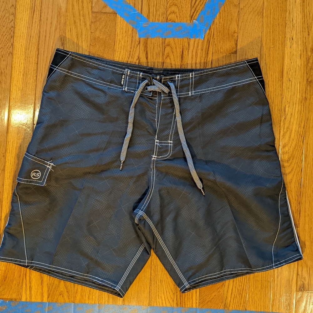 RS SURF Men's Board Shorts Size 36 Dark Grey w/ Black and White Trim